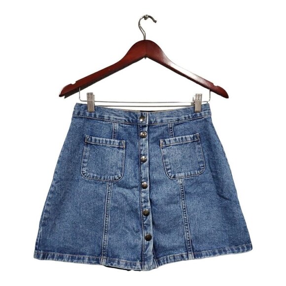 Urban Outfitters BDG Women's Mini Button Up Medium Wash A-Line Jean Skirt Sz M - Picture 1 of 11